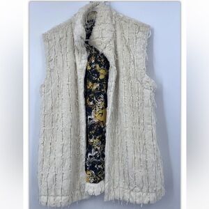 Sno Skins Faux Fur Ivory Sleeveless Vest Jacket Top Large L après ski